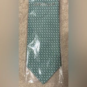 Salvatore Ferragamo Blue Bird Print Green Silk Tie